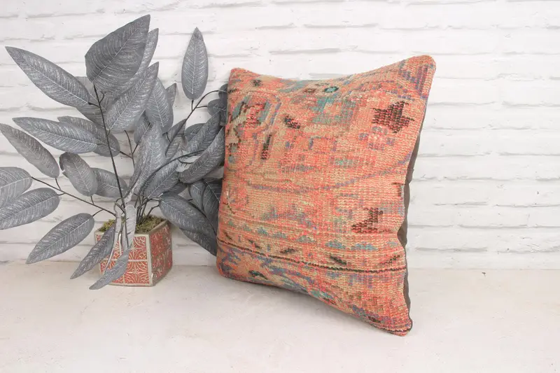 18x18 Orange Cushion Cover, Turkish Kilim Pillow, Pillow Cover, Gift Pillow, Tapestry Cushion Cover, One Of A Kind Pillow, Throw Kilim Pillow - 4