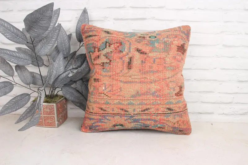 18x18 Orange Cushion Cover, Turkish Kilim Pillow, Pillow Cover, Gift Pillow, Tapestry Cushion Cover, One Of A Kind Pillow, Throw Kilim Pillow - 1