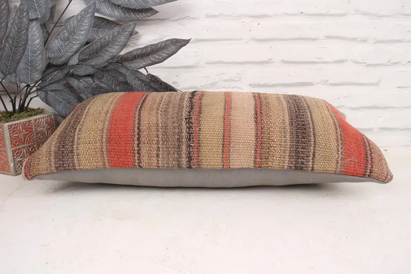 Morroccon Kilim Cushion Pillow Case, 12x24 Brown Cushion, Vintage Pillow, Boho Pillow, Home Decor Pillow, Cushion Cover, Art Deco Pillow Cover - 5
