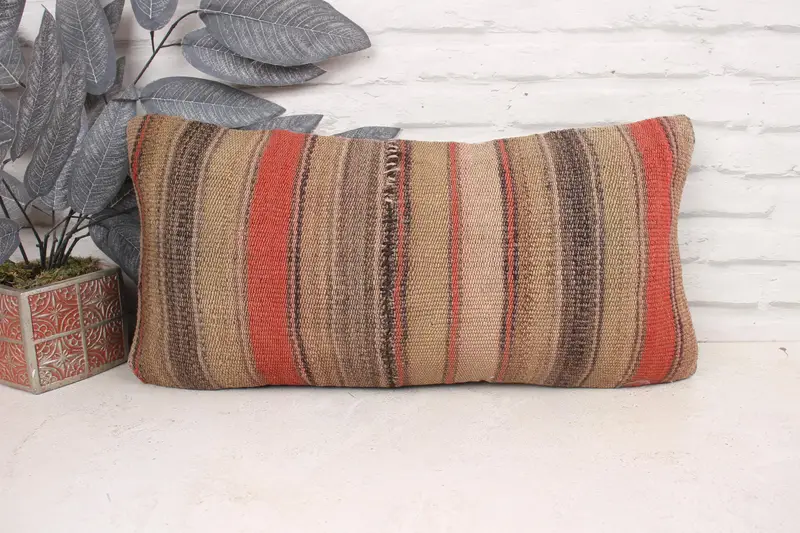 Morroccon Kilim Cushion Pillow Case, 12x24 Brown Cushion, Vintage Pillow, Boho Pillow, Home Decor Pillow, Cushion Cover, Art Deco Pillow Cover - 1