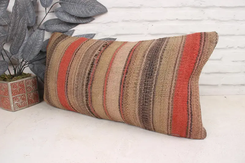 Morroccon Kilim Cushion Pillow Case, 12x24 Brown Cushion, Vintage Pillow, Boho Pillow, Home Decor Pillow, Cushion Cover, Art Deco Pillow Cover - 4