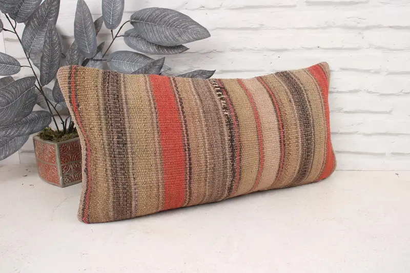 Morroccon Kilim Cushion Pillow Case, 12x24 Brown Cushion, Vintage Pillow, Boho Pillow, Home Decor Pillow, Cushion Cover, Art Deco Pillow Cover - 3