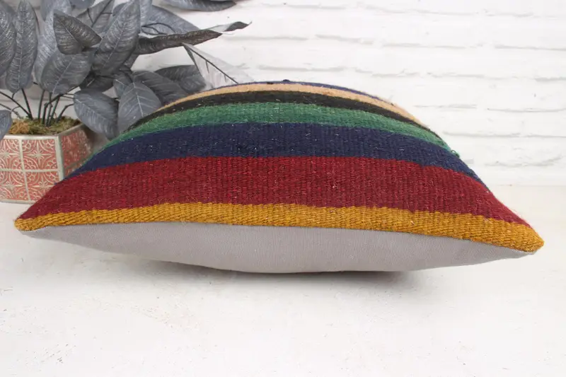 Handmade Kilim Cushion, Tribal Pillow Sham, Vintage Kilim Pillow, Pillow Case, 18x18 Green Pillow Cover, Vintage Cushion, Turkish Kilim Pillow - 5