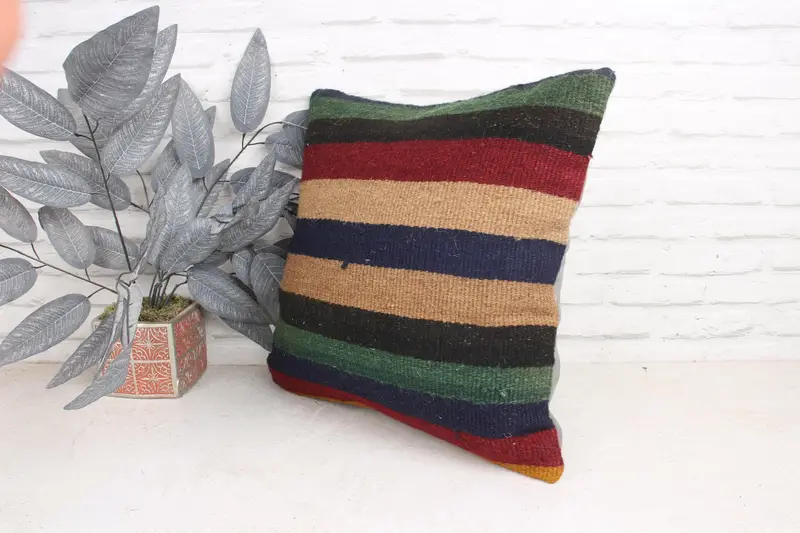 Handmade Kilim Cushion, Tribal Pillow Sham, Vintage Kilim Pillow, Pillow Case, 18x18 Green Pillow Cover, Vintage Cushion, Turkish Kilim Pillow - 4