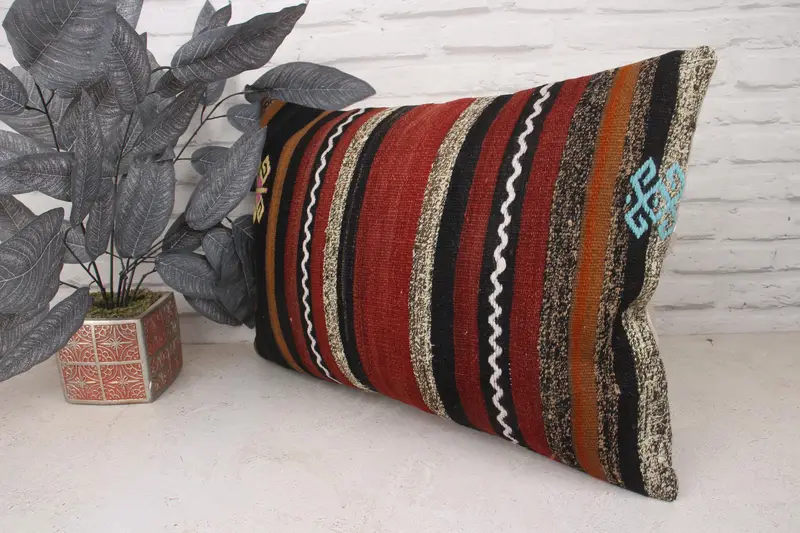 Art Deco Pillow Sham, Tribal Cushion Case, Home Decor Pillow, Pillow Case, Kilim Pillow, 16x24 Red Cushion Case, Vintage Kilim Pillow - 3