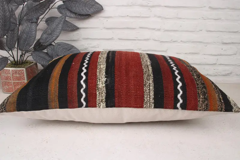 Art Deco Pillow Sham, Tribal Cushion Case, Home Decor Pillow, Pillow Case, Kilim Pillow, 16x24 Red Cushion Case, Vintage Kilim Pillow - 5