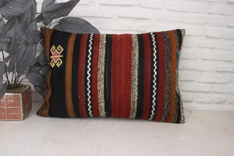 Art Deco Pillow Sham, Tribal Cushion Case, Home Decor Pillow, Pillow Case, Kilim Pillow, 16x24 Red Cushion Case, Vintage Kilim Pillow - 1