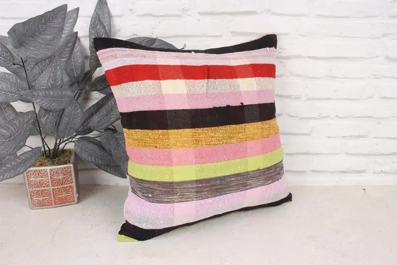 Kilim Pillow, Tapestry Cushion Cover, Gift Pillow, One Of A Kind Pillow Sham, 18x18 Pink Pillow Sham, Car Cushion, Handmade Kilim Cushion, Cushion - 3