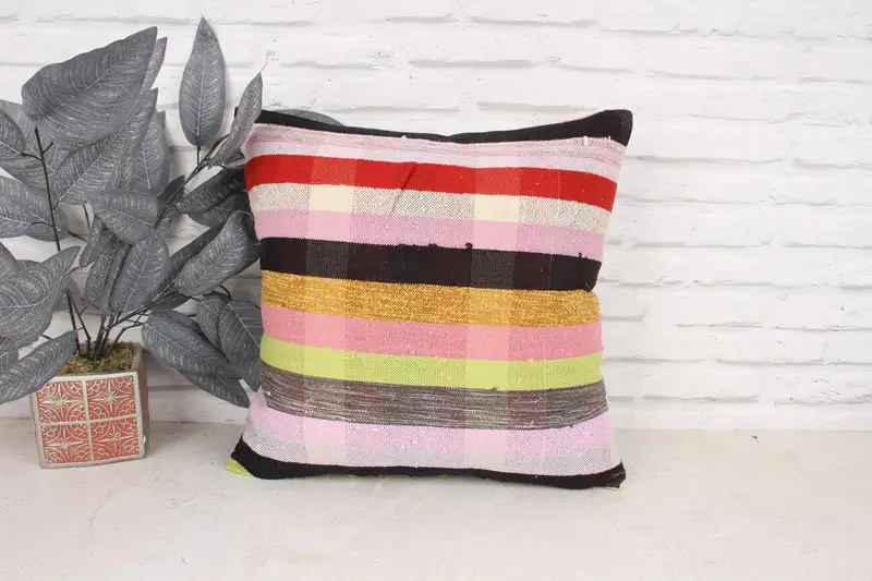 Kilim Pillow, Tapestry Cushion Cover, Gift Pillow, One Of A Kind Pillow Sham, 18x18 Pink Pillow Sham, Car Cushion, Handmade Kilim Cushion, Cushion - 1