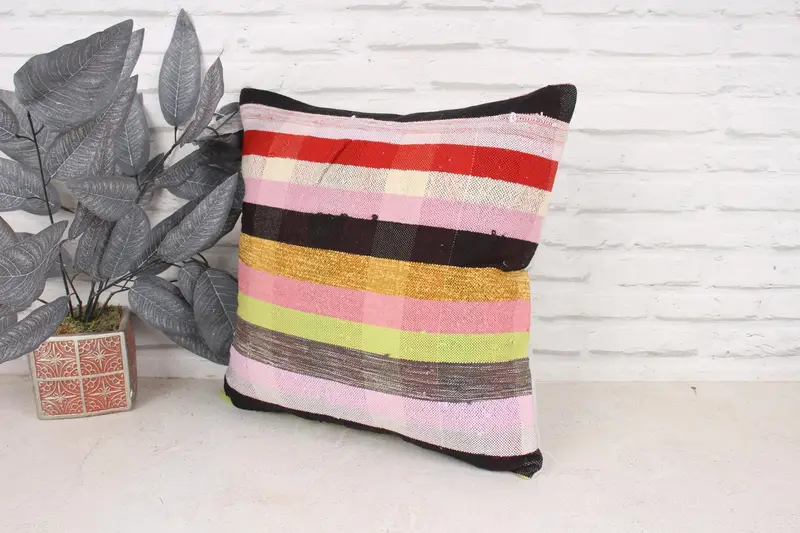 Kilim Pillow, Tapestry Cushion Cover, Gift Pillow, One Of A Kind Pillow Sham, 18x18 Pink Pillow Sham, Car Cushion, Handmade Kilim Cushion, Cushion - 4
