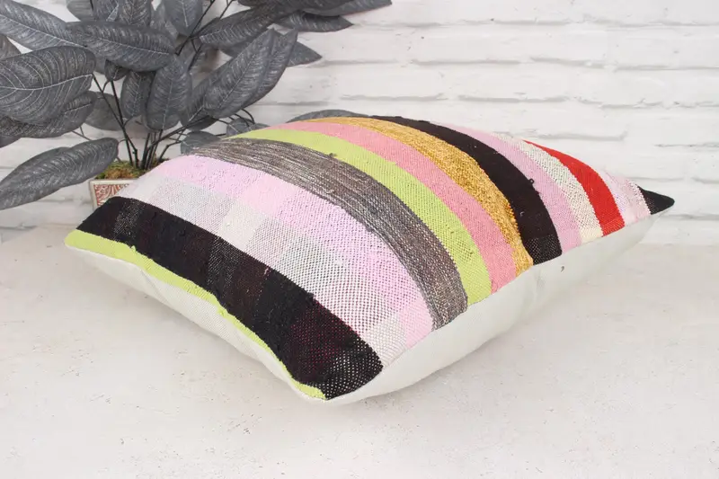 Kilim Pillow, Tapestry Cushion Cover, Gift Pillow, One Of A Kind Pillow Sham, 18x18 Pink Pillow Sham, Car Cushion, Handmade Kilim Cushion, Cushion - 6