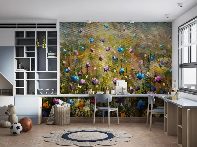 Wildflower Field During, Flower Wall Art, Floral Wall Paper, Nature Landscape Wall Decor, Contemporary Mural, Modern Wall Mural, - 9