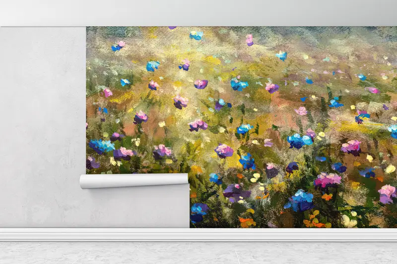 Wildflower Field During, Flower Wall Art, Floral Wall Paper, Nature Landscape Wall Decor, Contemporary Mural, Modern Wall Mural, - 1