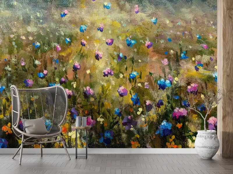 Wildflower Field During, Flower Wall Art, Floral Wall Paper, Nature Landscape Wall Decor, Contemporary Mural, Modern Wall Mural, - 3