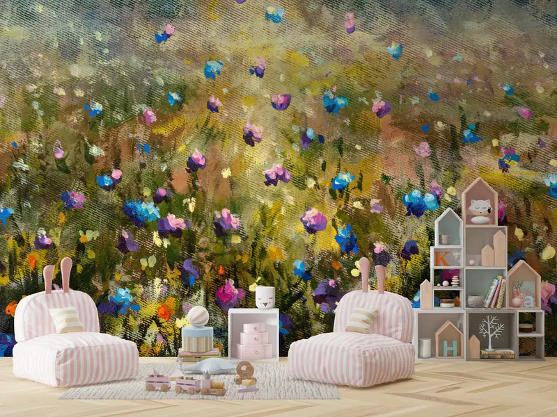 Wildflower Field During, Flower Wall Art, Floral Wall Paper, Nature Landscape Wall Decor, Contemporary Mural, Modern Wall Mural, - 6