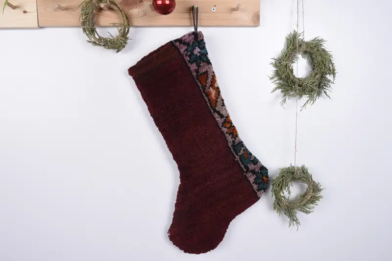 Christmas Ornaments Pattern Stocking, Kilim Holiday Stocking