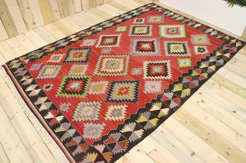 Oushak-Teppich, 6,1x8,9 ft Vintage-Teppich, roter Blumenteppich aus Wolle - 1