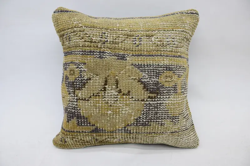 14x14 Beige Cushion, Turkish Kilim Pillow, Pillow Case, Handmade Kilim Cushion, Sustainable Pillow Case, Handwoven Cushion Case, Pillow for Couch - 1