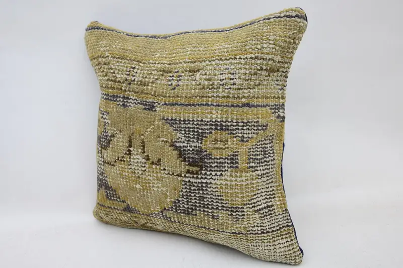 14x14 Beige Cushion, Turkish Kilim Pillow, Pillow Case, Handmade Kilim Cushion, Sustainable Pillow Case, Handwoven Cushion Case, Pillow for Couch - 3