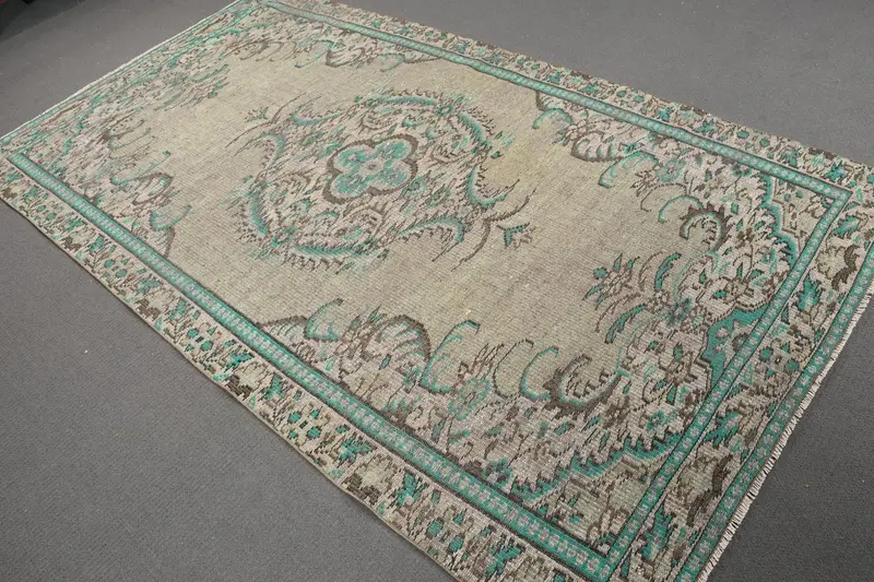 5x8.8 ft Vintage Large Rug, Blue Brown Turkish Southwestern Wool Rug - 1