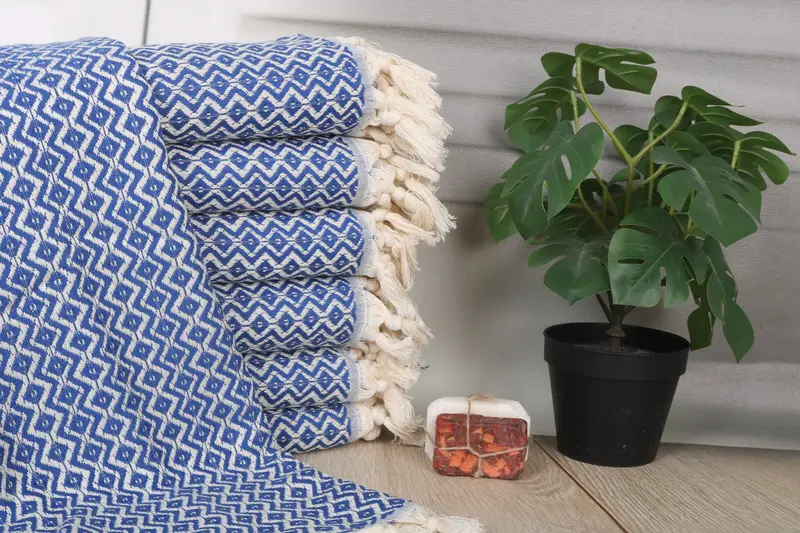 Personalized Sax Blue Turkish Cotton Beach Towel Diamond Weave, 40x71 Inches