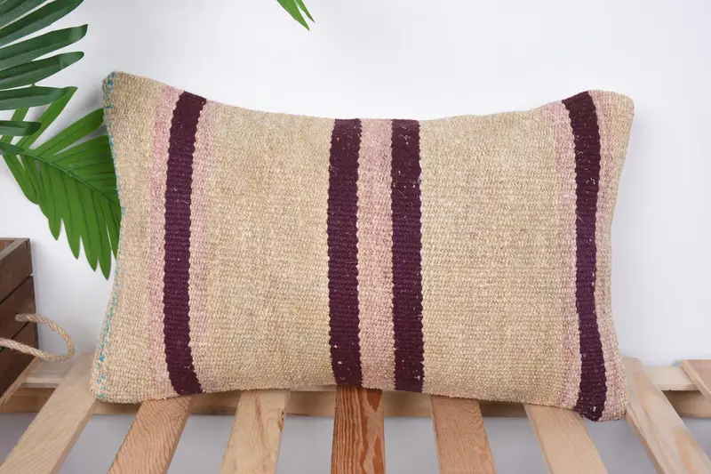 Cushion Cover, Outdoor Cushion Cover, Ethnical Kilim Rug Pillow, 12x20 Beige Pillow Sham, Vintage Kilim Throw Pillow, Pillow for Couch - 1