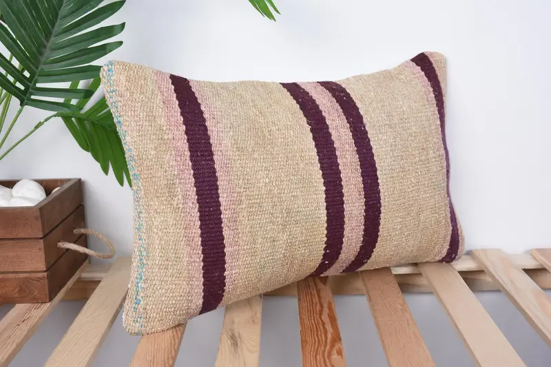Cushion Cover, Outdoor Cushion Cover, Ethnical Kilim Rug Pillow, 12x20 Beige Pillow Sham, Vintage Kilim Throw Pillow, Pillow for Couch - 4