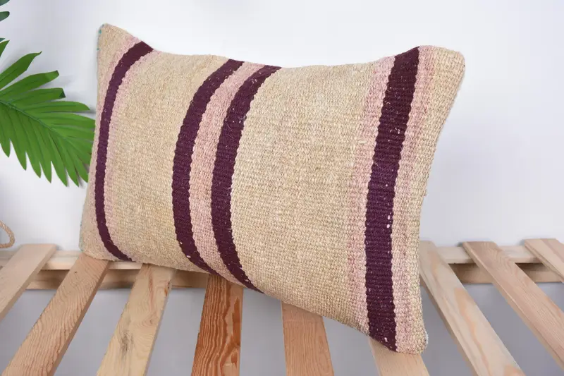 Cushion Cover, Outdoor Cushion Cover, Ethnical Kilim Rug Pillow, 12x20 Beige Pillow Sham, Vintage Kilim Throw Pillow, Pillow for Couch - 5