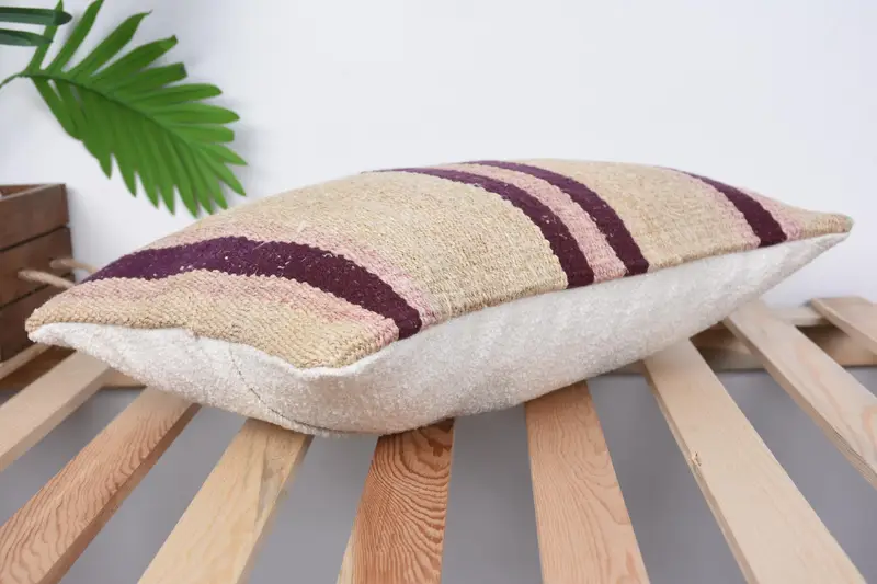 Cushion Cover, Outdoor Cushion Cover, Ethnical Kilim Rug Pillow, 12x20 Beige Pillow Sham, Vintage Kilim Throw Pillow, Pillow for Couch - 6