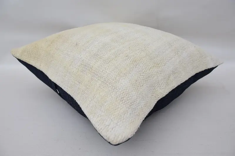 Pillow Case, Pattern Throw Cushion Cover, Neutral Cushion Cover, 16x16 White Pillow, Handmade Kilim Cushion, Pillow for Sofa, Vintage Kilim Pillow - 6
