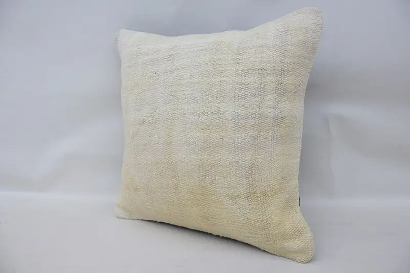 Pillow Case, Pattern Throw Cushion Cover, Neutral Cushion Cover, 16x16 White Pillow, Handmade Kilim Cushion, Pillow for Sofa, Vintage Kilim Pillow - 3