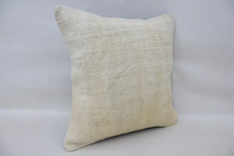 Pillow Case, Pattern Throw Cushion Cover, Neutral Cushion Cover, 16x16 White Pillow, Handmade Kilim Cushion, Pillow for Sofa, Vintage Kilim Pillow - 2