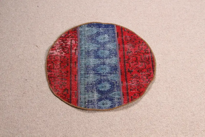 Roter und blauer Ombré-Teppich, 1,7 x 1,7 Fuß, schickes Dekor