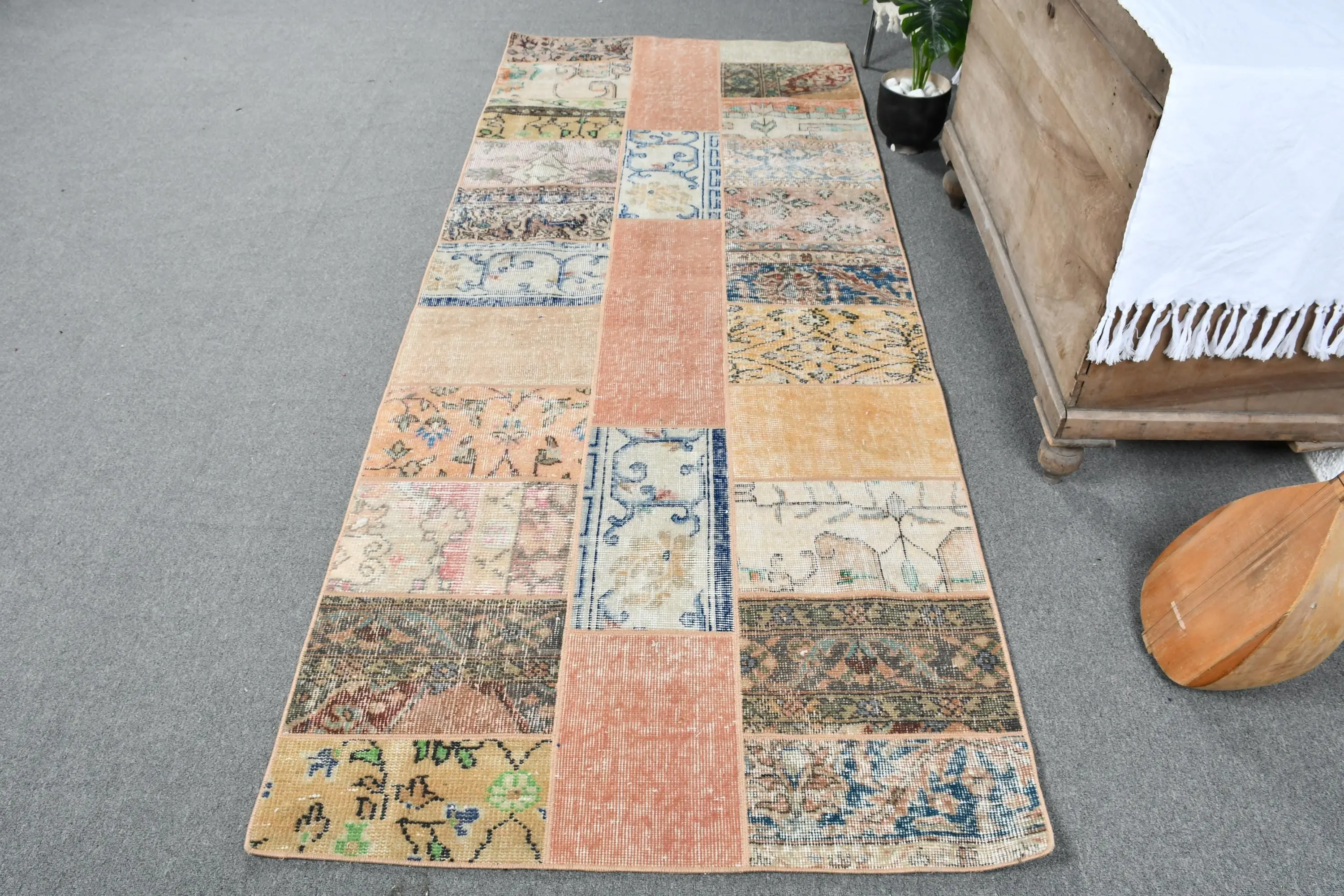 Vintage Turkish Rug 3.3x8.4 ft, Orange Rug - 1