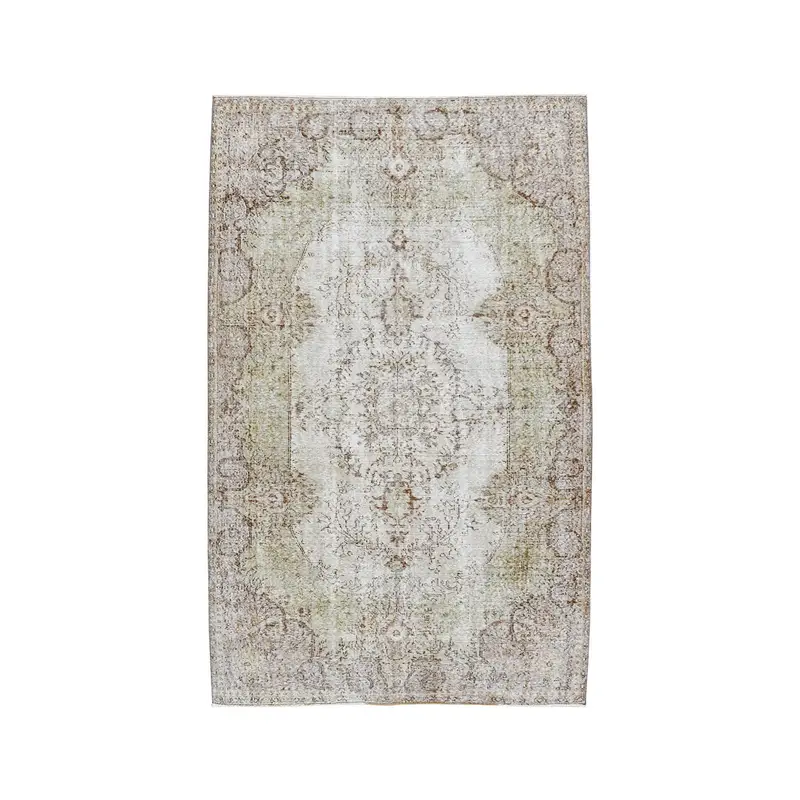Vintage Turkish Rug 5.6x9.1 ft, Oushak White Floral Wool Rug - 1