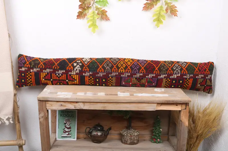 Gesticktes Southwestern Orange Kissen, Vintage 8x48 handgemachtes Wurfkissen