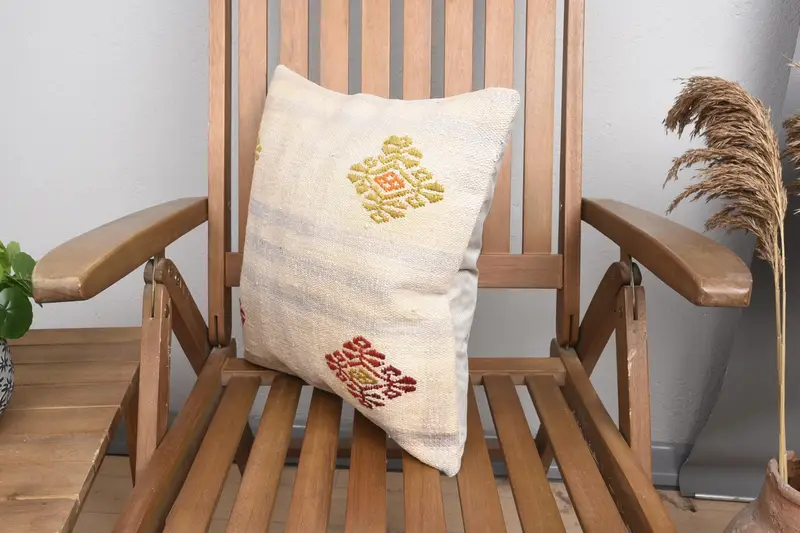 Boho Throw Pillow Cover, 16x16 Beige Pillow Cover, Pillow, Gift Pillow, Vintage Kilim Pillow, Meditation Pillow Sham, Vintage Pillow - 3