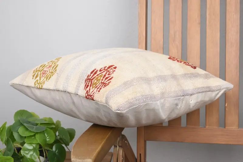 Boho Throw Pillow Cover, 16x16 Beige Pillow Cover, Pillow, Gift Pillow, Vintage Kilim Pillow, Meditation Pillow Sham, Vintage Pillow - 6