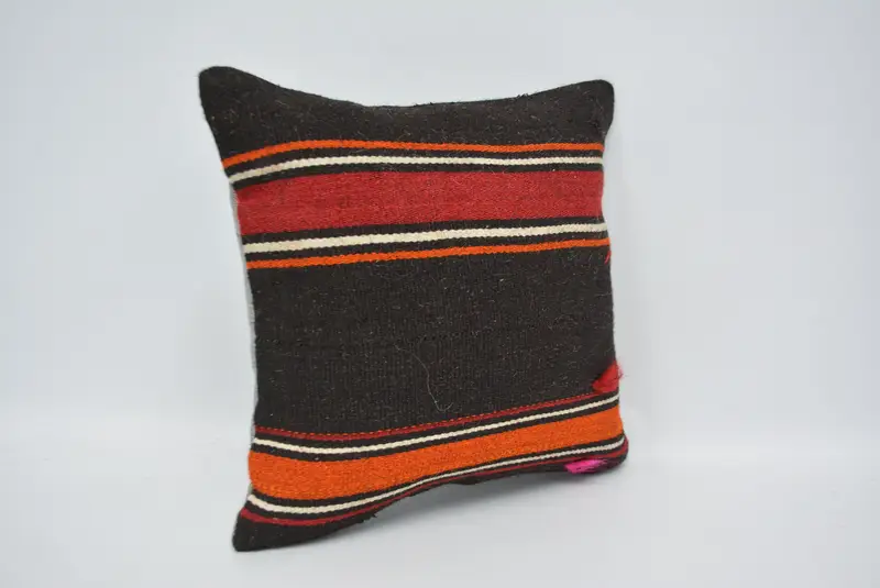 Vintage Kilim Pillow, Sofa Bolster Pillow Case, Boho Pillow Sham Cover, 16x16 Brown Pillow Cover, Pillow Cover, Antique Pillows - 3