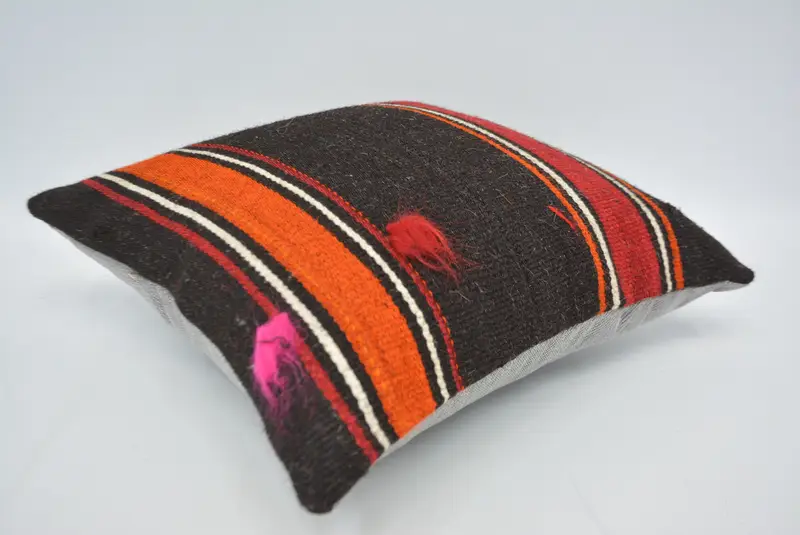 Vintage Kilim Pillow, Sofa Bolster Pillow Case, Boho Pillow Sham Cover, 16x16 Brown Pillow Cover, Pillow Cover, Antique Pillows - 6