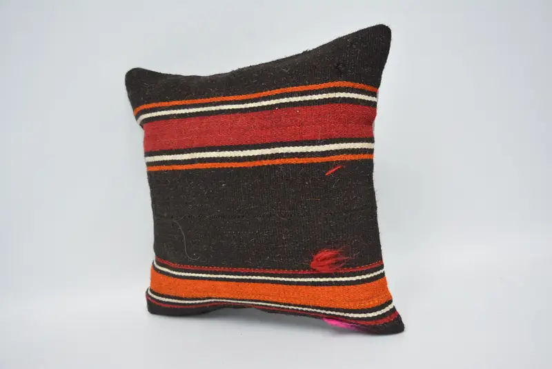 Vintage Kilim Pillow, Sofa Bolster Pillow Case, Boho Pillow Sham Cover, 16x16 Brown Pillow Cover, Pillow Cover, Antique Pillows - 4