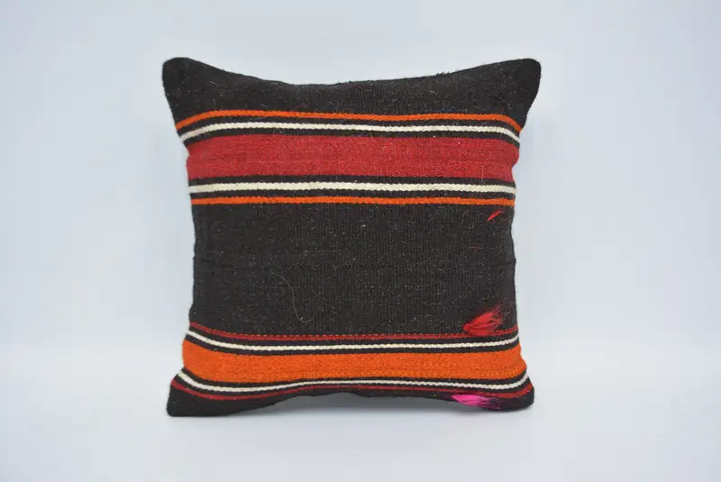 Vintage Kilim Pillow, Sofa Bolster Pillow Case, Boho Pillow Sham Cover, 16x16 Brown Pillow Cover, Pillow Cover, Antique Pillows - 1