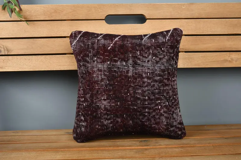 Handwoven Pillow Case, Turkish Pillow, Antique Pillows, Pillow Sham, 14x14 Black Cushion Case, Knitted Pillow Cover, Boho Pillow Sham Cover - 6