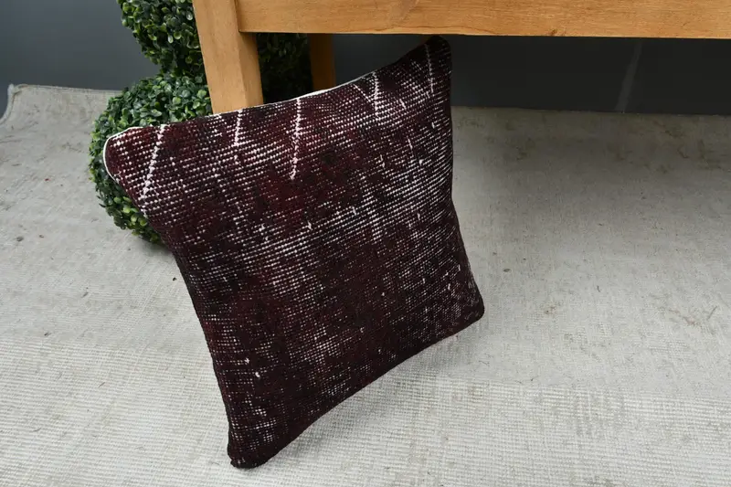 Handwoven Pillow Case, Turkish Pillow, Antique Pillows, Pillow Sham, 14x14 Black Cushion Case, Knitted Pillow Cover, Boho Pillow Sham Cover - 7