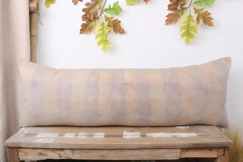 Handmade Kilim Cushion, 12x36 Beige Cushion Case, Bench Cushion Case, Pillow for Sofa, Boho Pillow Sham Cover, Pillow Sham, Ikat Pillow - 2