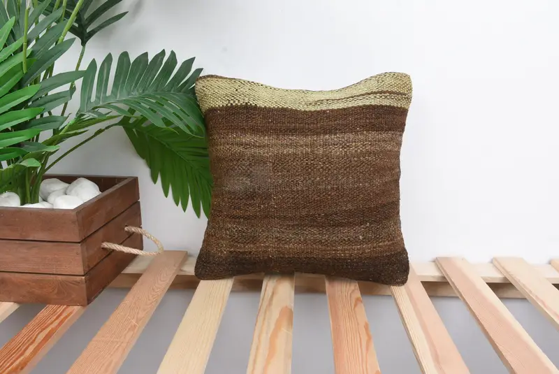 Handwoven Pillow Case, Ethnical Kilim Rug Pillow, 12x12 Beige Pillow Case, Pillow Cover, Gift Pillow, Toss Pillow Case, Antique Pillows - 1