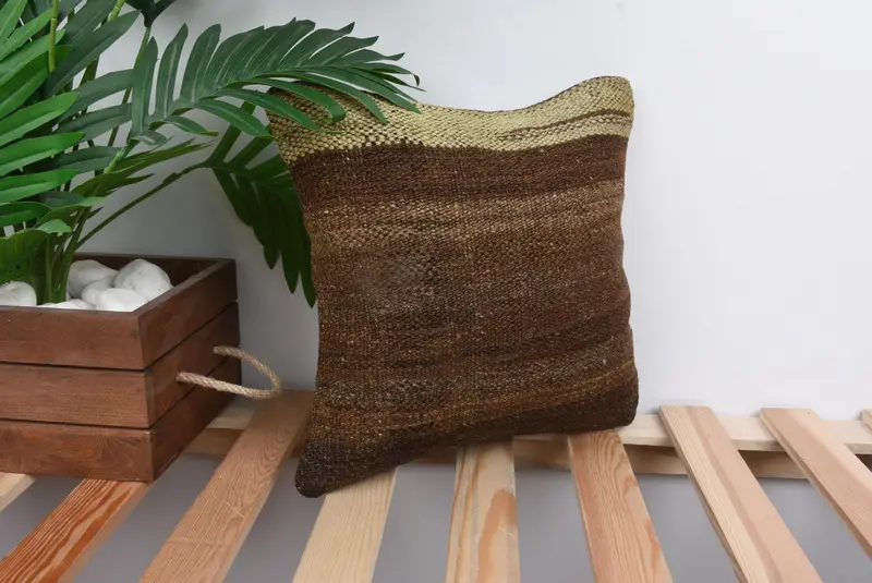 Handwoven Pillow Case, Ethnical Kilim Rug Pillow, 12x12 Beige Pillow Case, Pillow Cover, Gift Pillow, Toss Pillow Case, Antique Pillows - 4