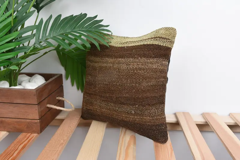 Handwoven Pillow Case, Ethnical Kilim Rug Pillow, 12x12 Beige Pillow Case, Pillow Cover, Gift Pillow, Toss Pillow Case, Antique Pillows - 5