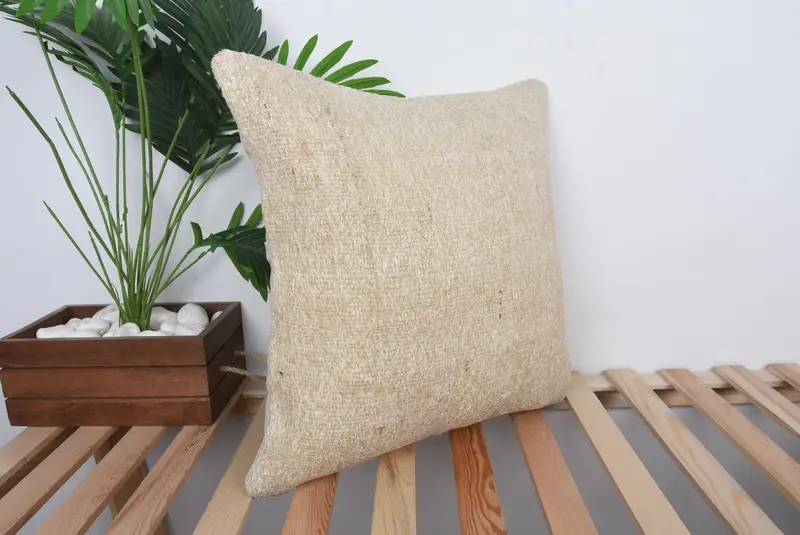 Boho Pillow Sham Cover, Boho Pillow, Southwestern Cushion Case, Aesthetic Cushion, Pillow, 20x20 Beige Pillow Sham, Kilim Cushion Sham - 4