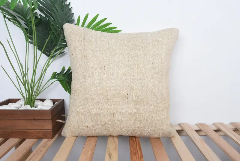 Boho Pillow Sham Cover, Boho Pillow, Southwestern Cushion Case, Aesthetic Cushion, Pillow, 20x20 Beige Pillow Sham, Kilim Cushion Sham - 1